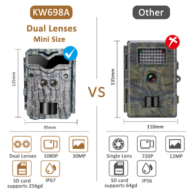KW698A jachtcamera met dubbele lens 2 sensoren scoutingcamera 4K gamecamera makkelijk te navigeren eenvoudig te gebruiken