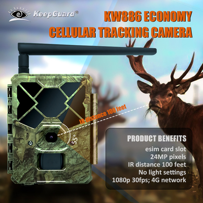 Kosteneffectieve KW886 wildlife camera met APP-besturing 4G simkaart 24MP 1080P bij 30 fps waterdicht IP67 nachtvisie game camera
