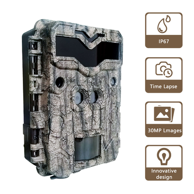 Jachtcamera KW698A dubbele lens 1080P 30MP waterdicht IP67 tot 512GB opslag nachtzicht 0,25s trigger game camera