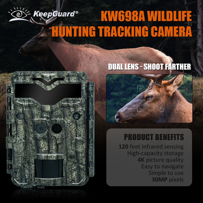 Jachtcamera KW698A dubbele sensoren 0,25s opname snelheid 30MP 1080PHD geen gloed 100ft nachtbereik waterdicht IP67 scouting camera