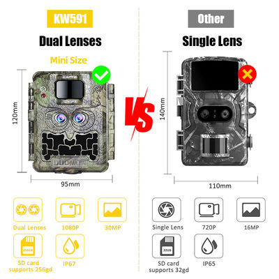 Verkoop Promotie 39USD Dual lens/Dual sensor Wildlife Game Camera 30MP 1080P No-Glow 940nm Met dag en nacht sensor