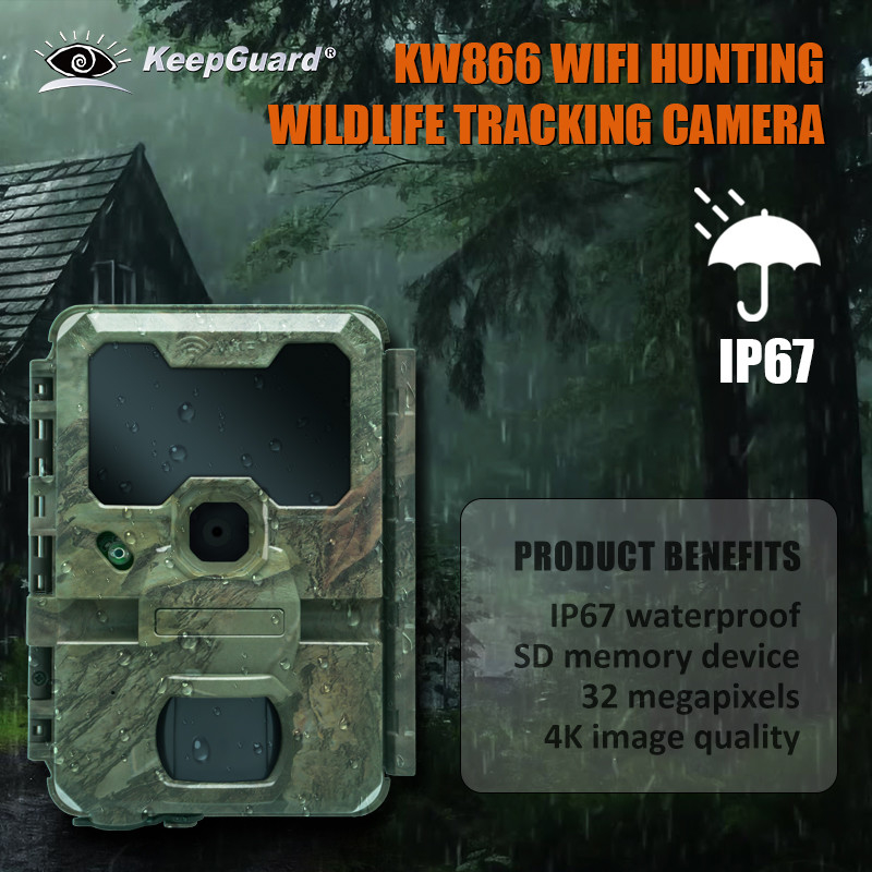 KW866 WIFI Jachtpad voor wilde dieren Camera waterdicht IP67 OEM/ODM 512GB opslag SD geheugenkaart 32MP 4K gemakkelijk te gebruiken