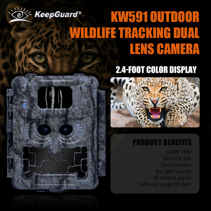 KW591 wildlife outdoor jachtcamera zonder gloed Twee sensor 1080P FHD jachtcamera nacht viison CMOS dubbele lens