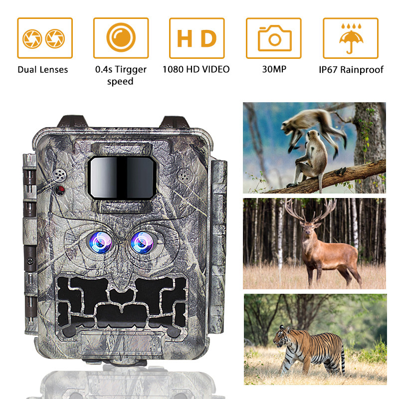 KW591 wildlife camera geen gloed dubbele sensoren 1080P waterdicht IP67 0.4s trigger snelheid tot 512GB opslag Jachtcamera