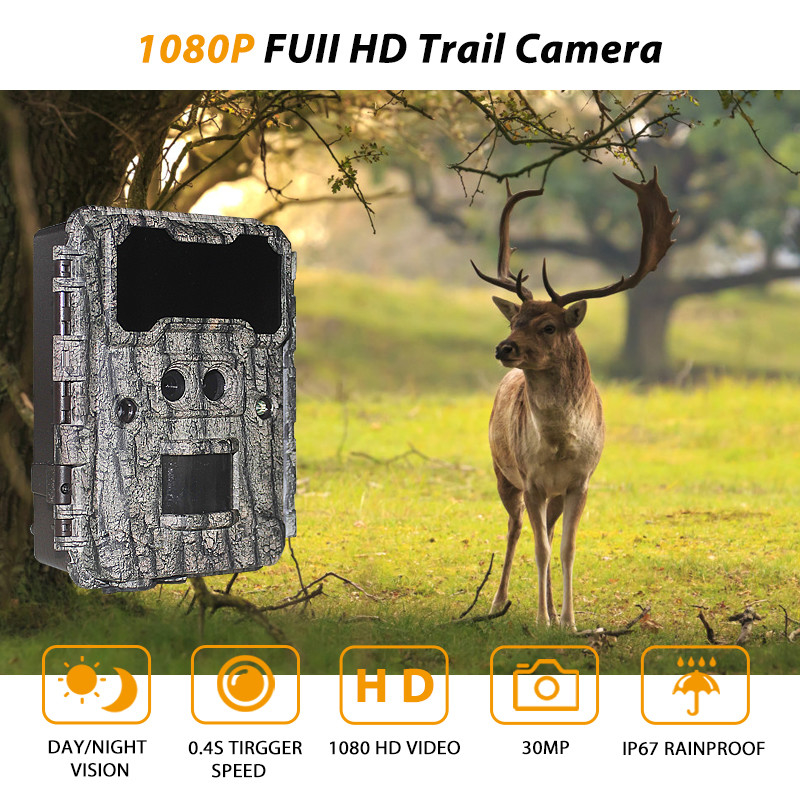 30MP HD jachtcamera's met lichtvrije LED-nachtzicht en PIR-functie voor wildbewaking