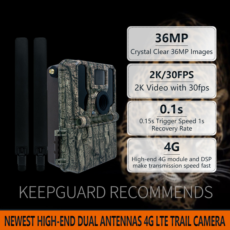 High-end 4g draadloze trail camera 2024 Nieuwste KW897 met dubbele antennes 36MP 2K 0.1s trigger snelheid met nachtzicht voor voor wildlife onderzoek
